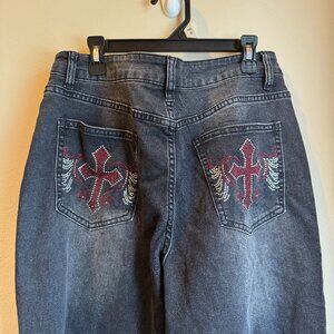 Rhinestone Cross Emo Jeans